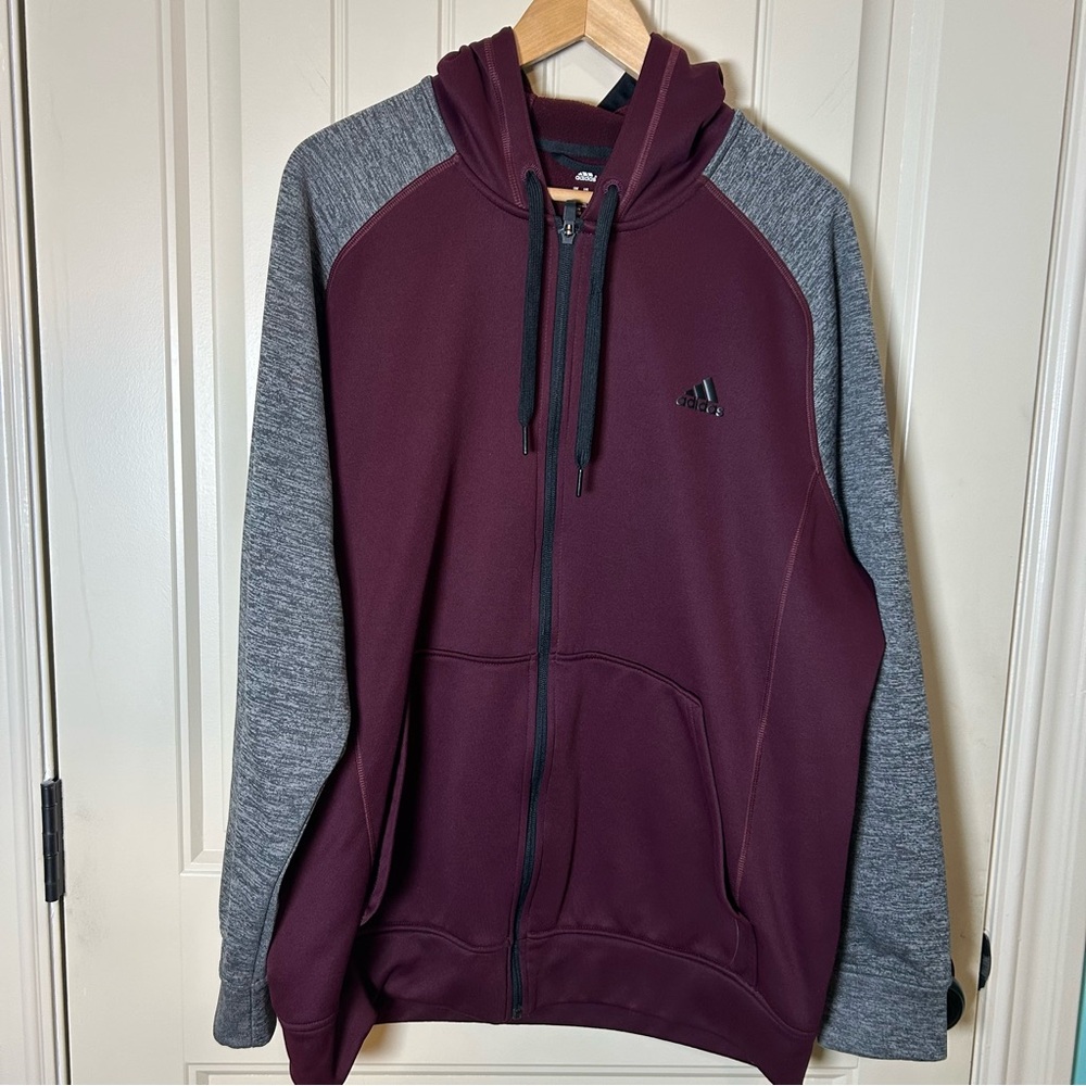 Adidas Climawarm Men's Long Sleeve Maroon and Gray Zip-Up Hoodie Jacket,Size XL